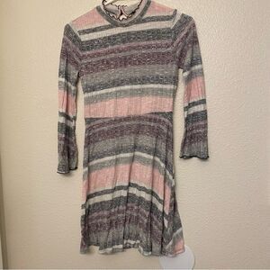 Cat & Jack fall cozy stretch knit stripe ribbed bell sleeve dress mock 10-12